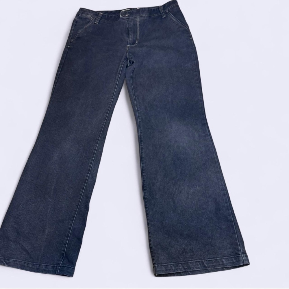 Eddie Bauer Dark Blue Flare Jeans medium rise square pockets size 12